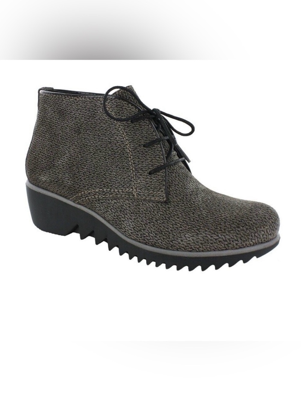 Wolky Dusky Ankle Boots in Metallic Black Geometric Pattern Wedge Heel Size 37